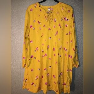 Women's "Old Navy" Mustard Yellow Fall Floral Print Babydoll Mini Dress size XL
